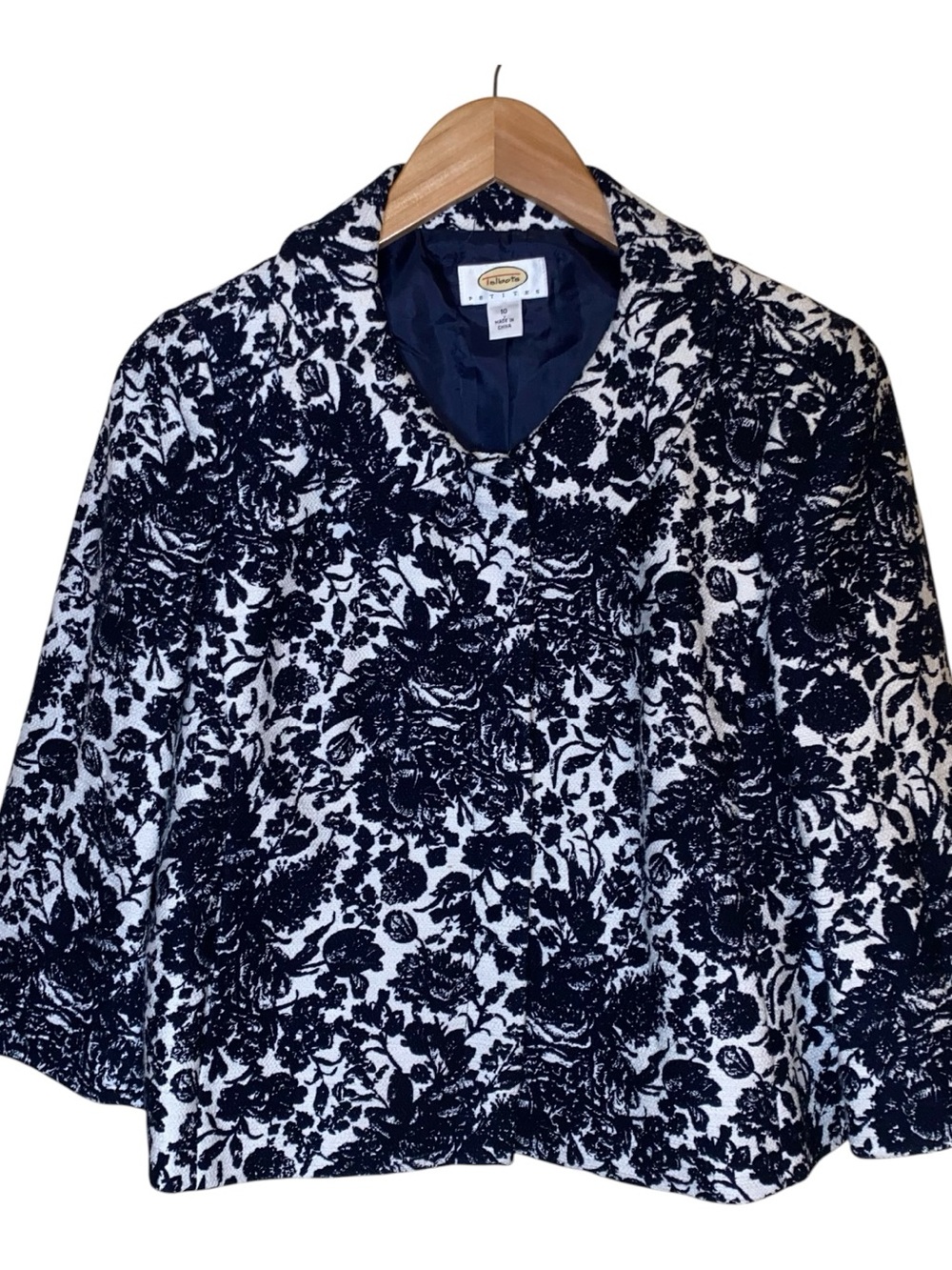 Talbots Women's Vintage Classic Black and White Floral Lined Blazer Size 10